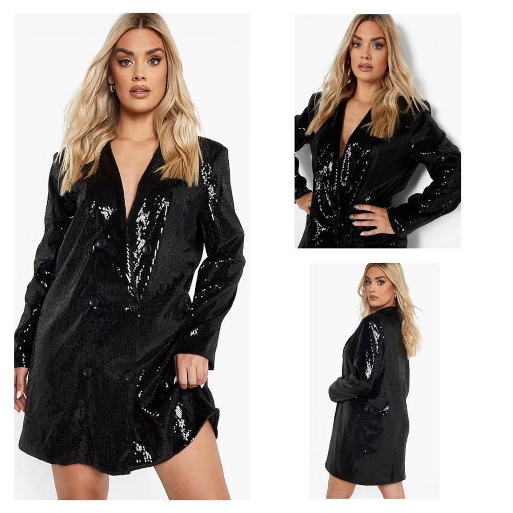 🚨Final Sale🚨!! NWT Boohoo Black Sequin Button Blazer Dress Size 22